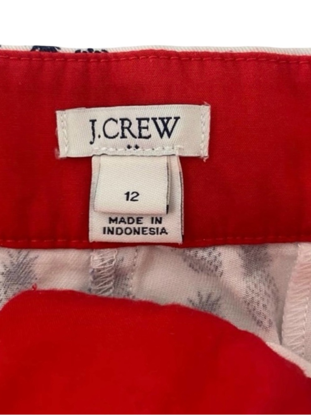 J. Crew Womens Chino White with Navy Blue & Coral Pineapple Print Shorts Size 12 - Picture 9 of 11